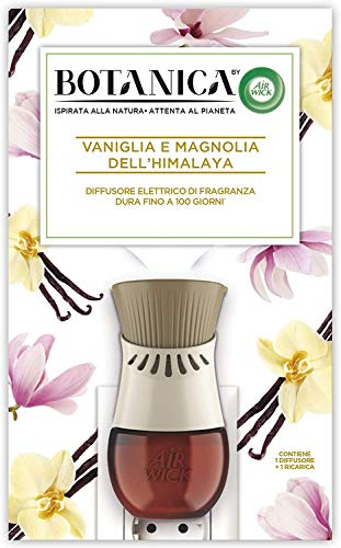 Airwick Botanica Diffusore Elettrico di Oli Essenziali, Confezione con 1 Profumatore per Ambienti e 1 Ricarica alla Fragranza di Vaniglia e Magnolia dell'Hymalaia, Profumatore per Ambienti Elettrico