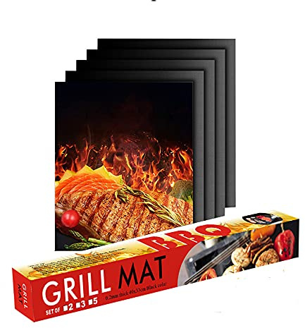 Cozywind Tapis de Cuisson Barbecue, 5 pcsTapis de Barbecue en Fibre de Verre antiadhésif résistant aux Hautes températures pour Barbecue et Four, Noir épaissi(33x40cm)