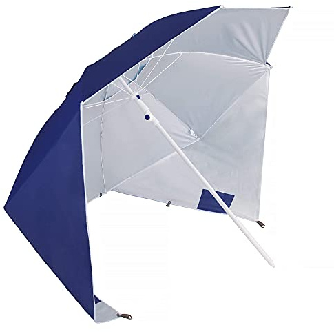 SPRINGOS Strandzelt Strandmuschel m. Seitenwänden max. Höhe 220 cm Innentaschen Erdspieße (Dunkelblau-Grau)