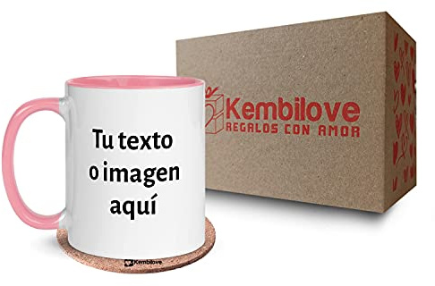 Kembilove Tazas desayuno Personalizadas con Foto – Regalos originales para hombre – Tazas originales para regalar – Capacidad 350 ml – Taza personalizada Interior Color Rosa
