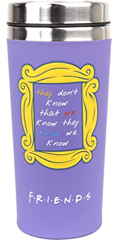 FRIENDS - Taza de viaje 450 ml/15 oz - Negro - Acero inoxidable de doble pared - Control de temperatura hasta 5 horas - Con el logotipo central de Perk y la tapa de rosca