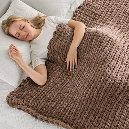 Maetoow Chenille-Strickdecke, straffere Version (101 x 127 cm), handgefertigte warme und kuschelige Decke für Sofa, Bett, Wohnraum, weiche Fleecedecke, Boho-Decke und übergroße Strickdecke, braun