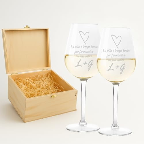 fashwork - Coppia Calici Vino Personalizzabili Frase Esatta, Calici Personalizzati da 50 cl, bicchieri vino rosso o prosecco - Idee Regalo Anniversario, Regalo Matrimonio e scegli la scatola regalo