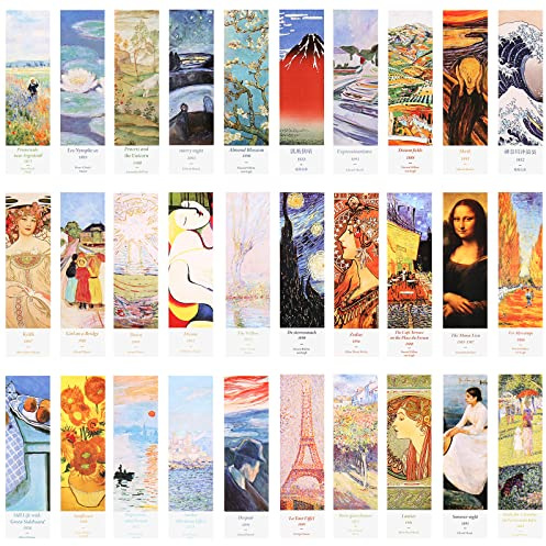 AVECMOI Oil Paintings Creative Gift Bookmarks, 30 Stück Beschreibbare Vintage-Lesezeichen für Buchliebhaber, Lehrer, Studenten, Kunstliebhaber, Frauen, Männer