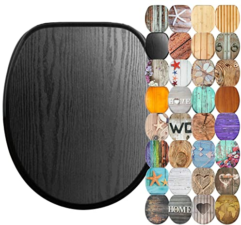 Sanilo Soft Close Toilet Seat with Quick Release, Toilet Lid Detachable at the Press of a Button, Easy Installation from Above (Black Wood)