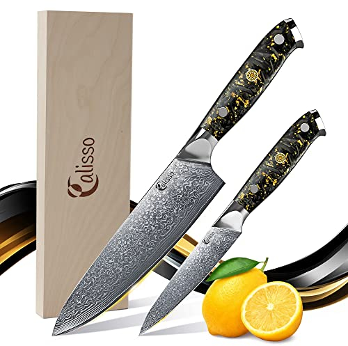 Calisso Starter Set 2 tlg. 67 Lagen Damaststahl - Damastmesserset, Küchenmesser, Kochmesser, Messerset