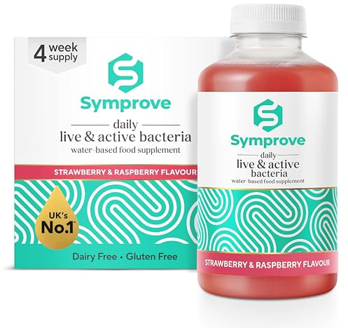 Symprove Liquid Live & Active Bacteria, Strawberry & Raspberry, 4 x 500ml | Daily shot with billions of live cultures, water-based, vegan, dairy & gluten free, no added sugar, 4 week pack