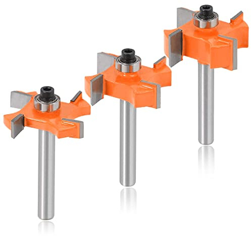 Mesee 3 Stück T-Nutfräser, 8mm Schaft Spoilboard-Fräser-Bits, Oberflächenfräser, 4 Klingenbälle T-förmiger Holzfräser, Router Bit Set für DIY CNC Graviermaschine Trimmmaschine Holzbearbeitung