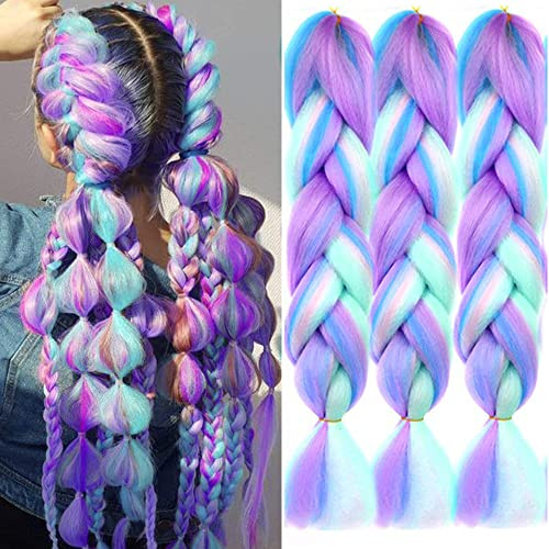 ColorfulPanda 3 Stücke Ombre Braun Jumbo Braid Kunsthaar 24 Zoll 100g Kanekalon Haar (Lila/Blau/Rosa/Grün)