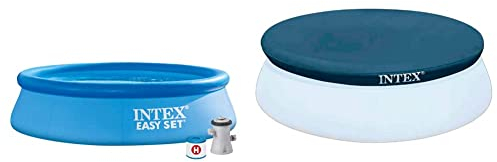 Intex Easy Set Pool - Piscine Hors Terre - Diamètre 305 x 76 cm - avec système de Filtration & bâche Protection pour Piscine autoportante 3m05