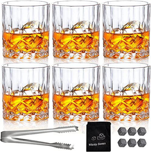 SuproBarware Juego de 6 vasos de whisky vintage de 300 ml, vasos de clear para beber whisky bourbon, brandy, ron, cóctel, hogar, bar, fiesta