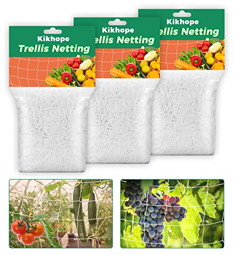 3 Packungen 1,5 x 9,1 m Kikhope Pflanzen-Rankgitter, robustes Polyester-Wachstumsnetz, Garten-Ranknetz mit quadratischem Netz für Kletterpflanzen, Gemüse, Obst und Blumen, Weiß