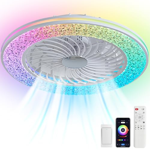 60CM Deckenventilator mit Beleuchtung RGB Farbwechsel Dimmbar LED Ventilator Deckenleuchte mit Fernbedienung & APP Leiser Ventilator Deckenlampe für Schlafzimmer Wohnzimmer Kinderzimmer Lüfter Licht