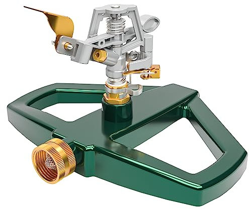 Hourleey Arroseur à Impact avec Base en métal, arroseur Robuste en Alliage de Zinc, Vert, Style Impulsion, Parfait pour Une Grande Surface de pelouse, Cour, Jardin