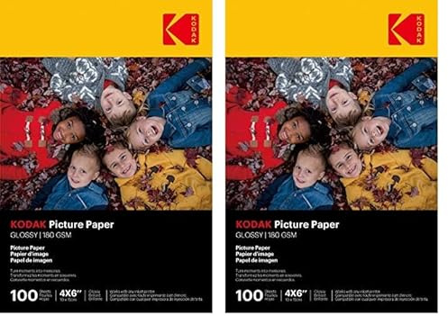 KODAK 9891161 : 100 feuilles de papier photo 180g/m², brillant, Format A6 (10x15cm), Impression Jet d’encre (Lot de 2)