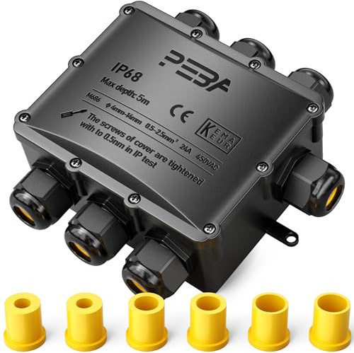 PEBA Abzweigdose IP68, Erdkabel Klemmdose Verbindungsdose, 7 Wege Junction Box, Klemmkasten, Wasserdichte Kabelverbinder,Aufputz Verteilerdose Außen Wasserdicht,für 4-14mm Kabel,Abzweigkasten schwarz