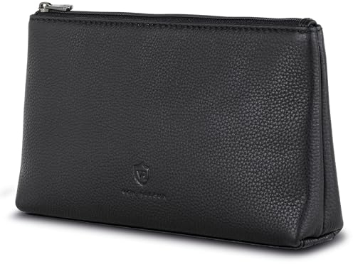 VON HEESEN Echtleder Kosmetiktasche für Damen & Herren - Kulturbeutel aus echtem Leder - Kulturtasche und Waschtasche für Männer und Frauen in elegantem Schwarz