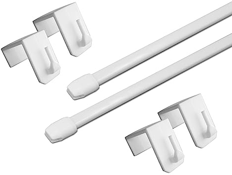 dekondo 2x Gardinenstange/Vitragestange „Maui, weiß, oval, ausziehbar, inkl. Fensterhaken/Befestigung für einen Klemmbereich von 15-20 mm (80-120 cm ausziehbar)