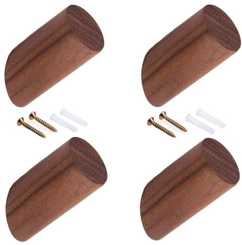 LWZko 4 Stück Handtuchhaken Holz, Wandhaken Garderobe, Modern Schwarz Matt Natürlich Holz Garderobenhaken Vintage, Kleiderhaken für Wand, Küche, Schlafzimmer, Büro,Braun