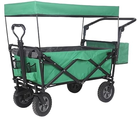 IRYZE Bollerwagen Faltbar Klappbarer Gartenwagen Mit Dachrädern, Bremstransportwagen Aus Metall Und Stahl Für Gartencamping Gartenwagen (Color : Grün)