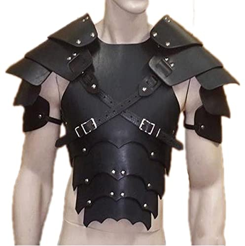 Mittelalterliche PU-Leder-Brustweste, Retro-Krieger, Ritter, Cosplay-Rüstung, Herren, Gothic-Körper, Brustpanzer, Halloween, Cosplay, Kostüm-Requisiten, komplettes Set in Schwarz