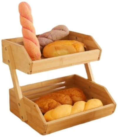 Habrur Frutero Fruteros Cesta De Frutas Organizador De Mostrador De Cocina, Frutero De Bambú De 2 Niveles Y Almacenamiento De Verduras para Encimera Cesta de Frutas Soporte de Frutas
