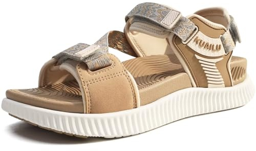 KuaiLu Walking Orthopedic Sandals Womens Comfortable Arch Support Hiking Sandles Plantar Fasciitis Athletic Sport Recovery Cushion Summer Travel Outdoor Open Toe Water Shoes Beige Size 9