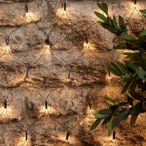 Lights4fun 1x1m LED Solar Lichternetz warmweiß USB Aufladbar Lichternetz außen Solarlampen für außen