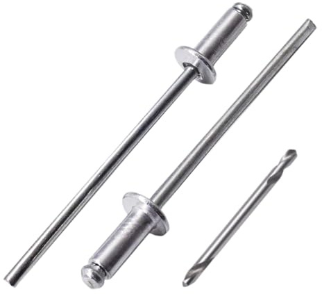 SKIR'CO (500 Stück) Aluminium Blindnieten 3,0 x 10 mm Stahldorn Popnieten Kuppelkopf DIN 7337 Nieten Bohrer inklusive