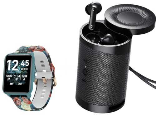 bemi Fitness Kit 3 in 1 | Smartwatch KIX-M con lettore audio e memoria da 512 MB, Bluetooth, impermeabile, altoparlante DUO con cuffie wireless Tutti, verde
