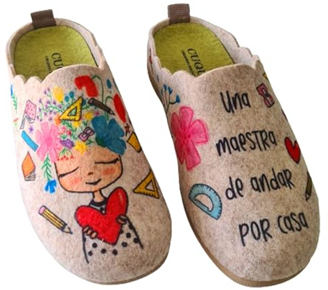 Rodevil Zapatillas fieltro estar por casa para mujer. Maestra. Perfectas para regalar maestras y profesoras (Beige, Sistema tallas calzado EU, Adulto, Números, mediano, 39)