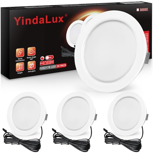 YindaLux Set di 3 Faretti LED Soffitto 12V,3000K Bianco caldo Dimmerabili, 3W Faretti LED da Incasso per cartongesso, Foro 55-58mm Alluminio Faretti da incasso Bianco