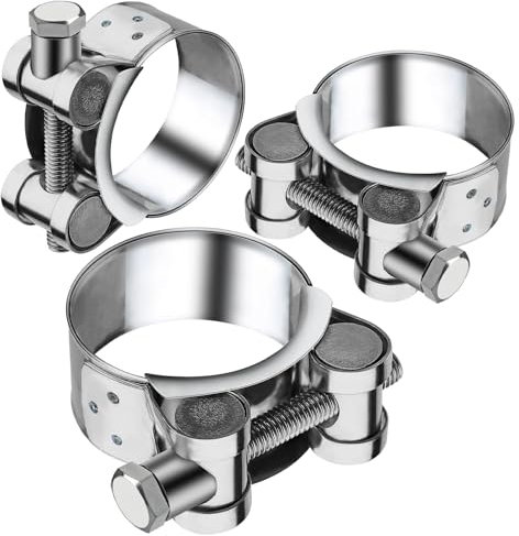 T Bolt Hose Clamps 48-51mm Exhaust Pipe Clamp 3 Pieces Heavy Duty Tube Clamps 304 Stainless Steel Bolt Clip Band Width 22mm for Exhaust Hose Water Pipe Attachment
