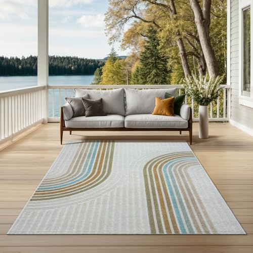 the carpet Porto Teppich Wohnzimmer, Outdoor geeignet, robust, modern und hochwertig, Wetterfest und UV-beständig, Ideal für Balkon, Terrasse, Küche und Esszimmer, Multi-3, 120 x 160 cm