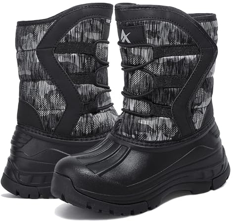 TORISKY Bambini Stivali da Neve Ragazzi Ragazze Caldo Fodera in Pelliccia Stivali Invernali Impermeabili Antiscivolo All'aperto Trekking Stivali(T5-Black 32EU)