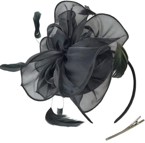 Derby Serre-tête en organza avec fleur pour thé et pince à cheveux