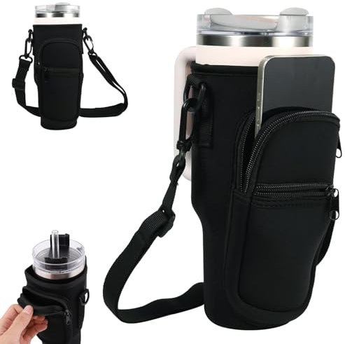 Stanley Cup 40 oz Funda Botella Agua,Portabotellas con Bandolera Desmontable y Ajustable con Dos Compartimentos con Cremallera,Ideal para Viajar,Hacer Senderismo,Correr y Montar en Bicicleta