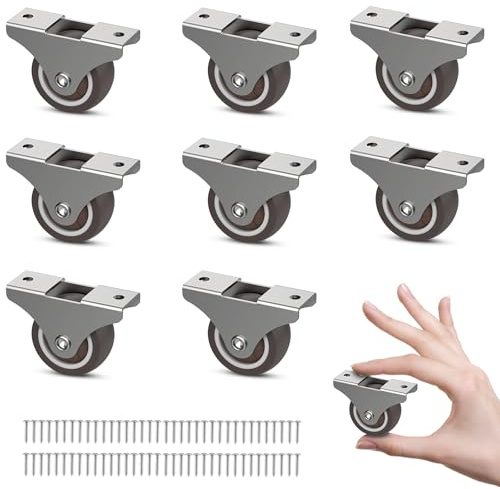 1.5 Inch Fixed Caster Wheels Low Profile for Furniture Drawers Storage Bins (Brown 8PCS)