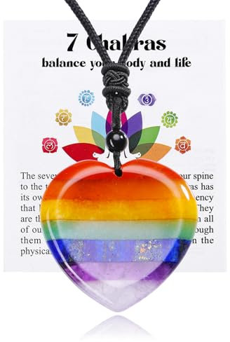 CrystalTears 7 Chakra Kette Herz Anhänger Heilsteine Reiki Halskette Edelstein Schmuck Damen Geschenk für Mutter Freundin