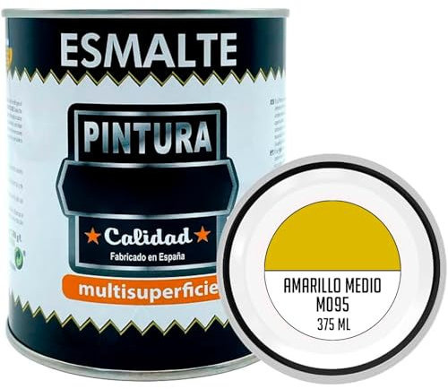 Tradineur - Barattolo di vernice smaltata, prodotto in Spagna, ideale per qualsiasi superficie, legno, plastica, vetro o cemento, capacità 375 ml, giallo medio (M095)
