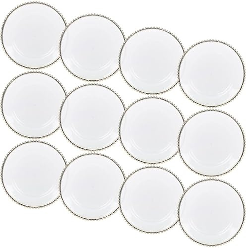 URBNLIVING 32cm Width 12 Pcs Clear Charger Gold Rim Acrylic Round Serving Plates Set with Metallic Beaded Colored Rim Party Banquets Table for Christmas Halloween Wedding Catering Event Decoration