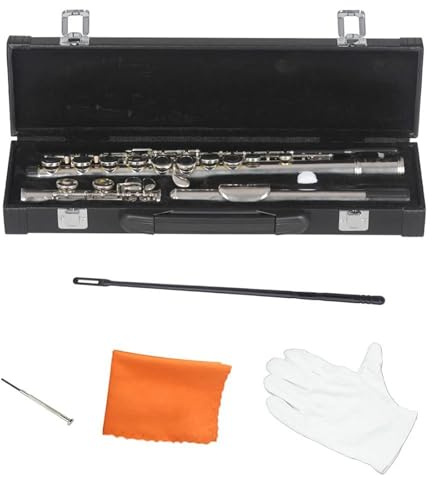 instrument de flûte traversière Flûte Traversière Professionnelle À 16 Trous Fermés Clé C Avec Boîte Gants En Tissu Instrument De Musique De Concert(A)