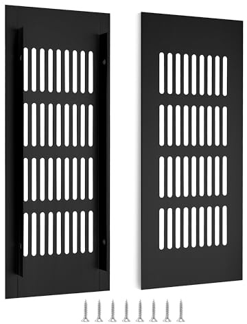 Rejillas de Ventilación de Rectangular Rejilla de Aire de Aluminio con Tornillo para la Ventilación de Armarios Dormitorios Cocinas 20 x 8 cm Negro 2 Piezas