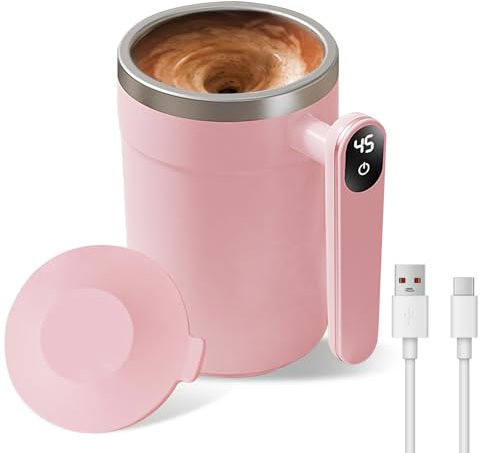 TechVizrs Tazza da caffè auto-commovente, automatica, magnetica, 400 ml, Utomatic Magnetic Stirring Coffee Mug in acciaio inox, per latte, cacao in ufficio, cucina, viaggi (rosa)