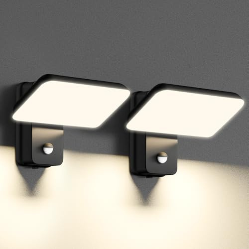 brightower 24W Außenwandleuchte Außenlampe mit Bewegungsmelder,IP65 LED Wandleuchte Außen Aluminium mit Schwenkbar LED Panel,Warmweiß 3000K Außenleuchte für Garten Terrasse (Schwarz 2 Stück)
