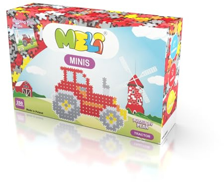 Meli Minis Traktor 250 | 250 Bausteine in Rot, Blau, Grau, Schwarz & Gelb | Konstruktionsspielzeug für Kinder ab 3 Jahren | Kreatives Lernspiel für Feinmotorik & räumliches Denken