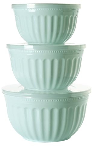 Diaxilu Salatschüssel Set mit Deckel, Große Rührschüssel Set 3 Teilig 2L/3L/4L - Stapelbar Große Schüsseln für Küche aus Premium Kunststoff BPA Frei, Geeignet für Spülmaschine und Mikrowelle (Blau)