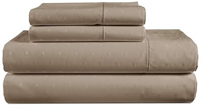 LANE LINEN 100% Egyptian Cotton Bed Sheets - 4PC Full Sheets Set, Long Staple Bedding Sheets, Sateen Weave, Luxury Hotel Sheets, Fits Upto 16 Mattress, Swiss Dot - Taupe