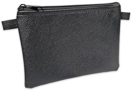 Kleine Banktasche Geldtasche mit Reißverschluss, aus Kunstleder, schwarz, 20x14 cm, für Dokumente bis DIN A6