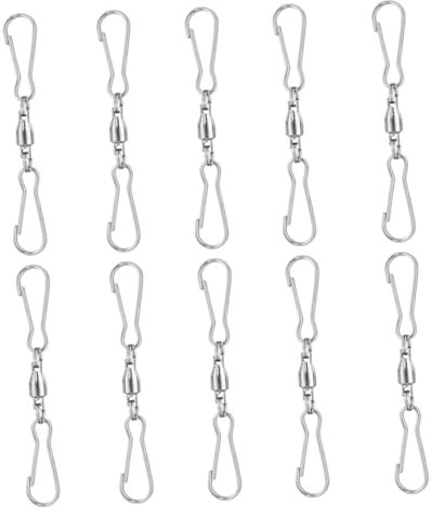 Luxshiny 10pcs Stainless Steel Rotating Windsock Clips and Bird Feeder Hooks 360° Swivel Small Size for Outdoor Wind Sock Hanging and Spiral Tail Support